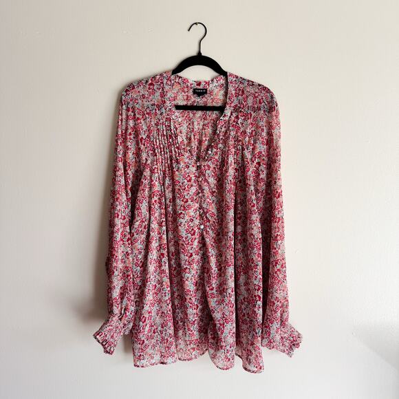 Torrid Red Floral Crinkle Chiffon Smocked Sleeve Blouse - 4X - Picture 2 of 12